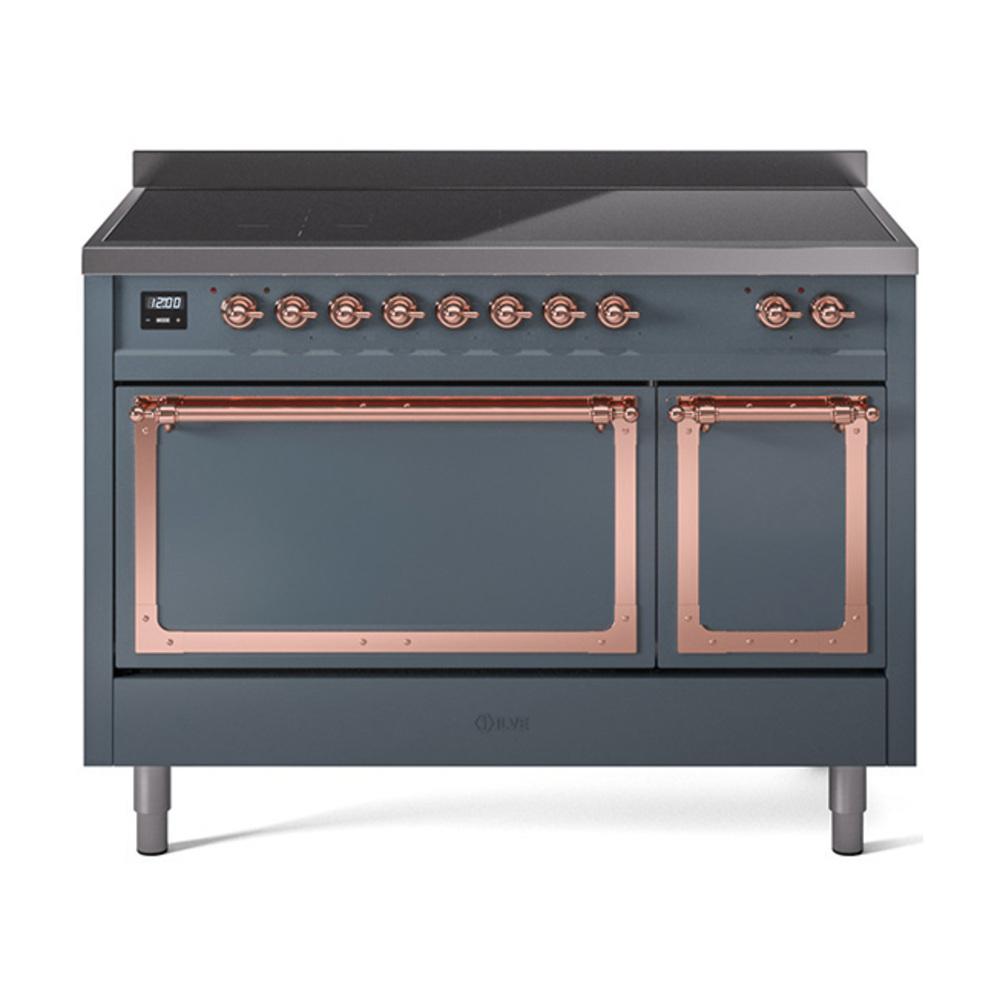 Ilve UNI486QNMPBGP Ilve Uni486Qnmpbgp Nostalgie Ii Noblesse 48" Induction Range (Solid Door, Blue Grey, Copper)