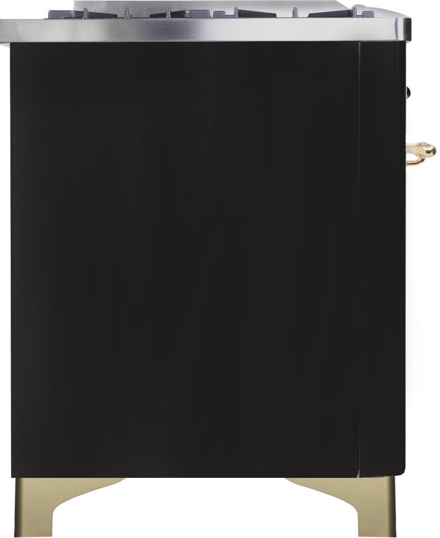 Ilve UM12FDNS3BKG Majestic Ii 48 Inch Dual Fuel Natural Gas Freestanding Range In Glossy Black With Brass Trim