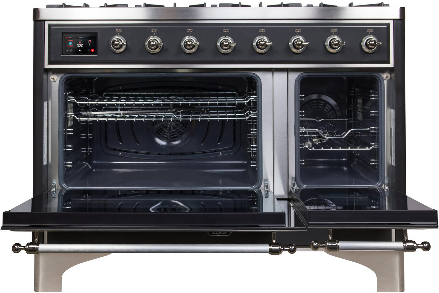 Ilve UM12FDNS3MGC Majestic Ii 48 Inch Dual Fuel Natural Gas Freestanding Range In Matte Graphite With Chrome Trim