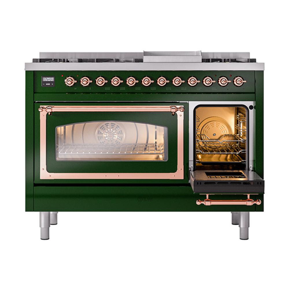 Ilve UN48FNMPEGPLP Ilve Un48Fnmpegplp Nostalgie Ii Noblesse 48" Dual Fuel Range (8 Sealed Burners + Griddle, Liquid Propane, Triple Glass Door, Emerald Green, Copper)