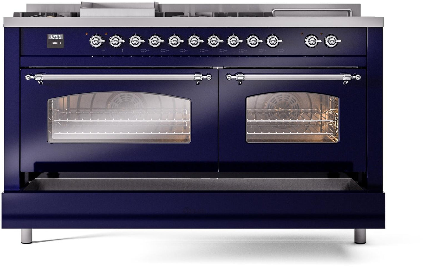 Ilve UP60FSNMPMBC Nostalgie Ii 60 Inch Dual Fuel Natural Gas Freestanding Range In Blue With Chrome Trim