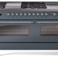 Ilve UP60FSNMPBGC Nostalgie Ii 60 Inch Dual Fuel Natural Gas Freestanding Range In Blue Grey With Chrome Trim