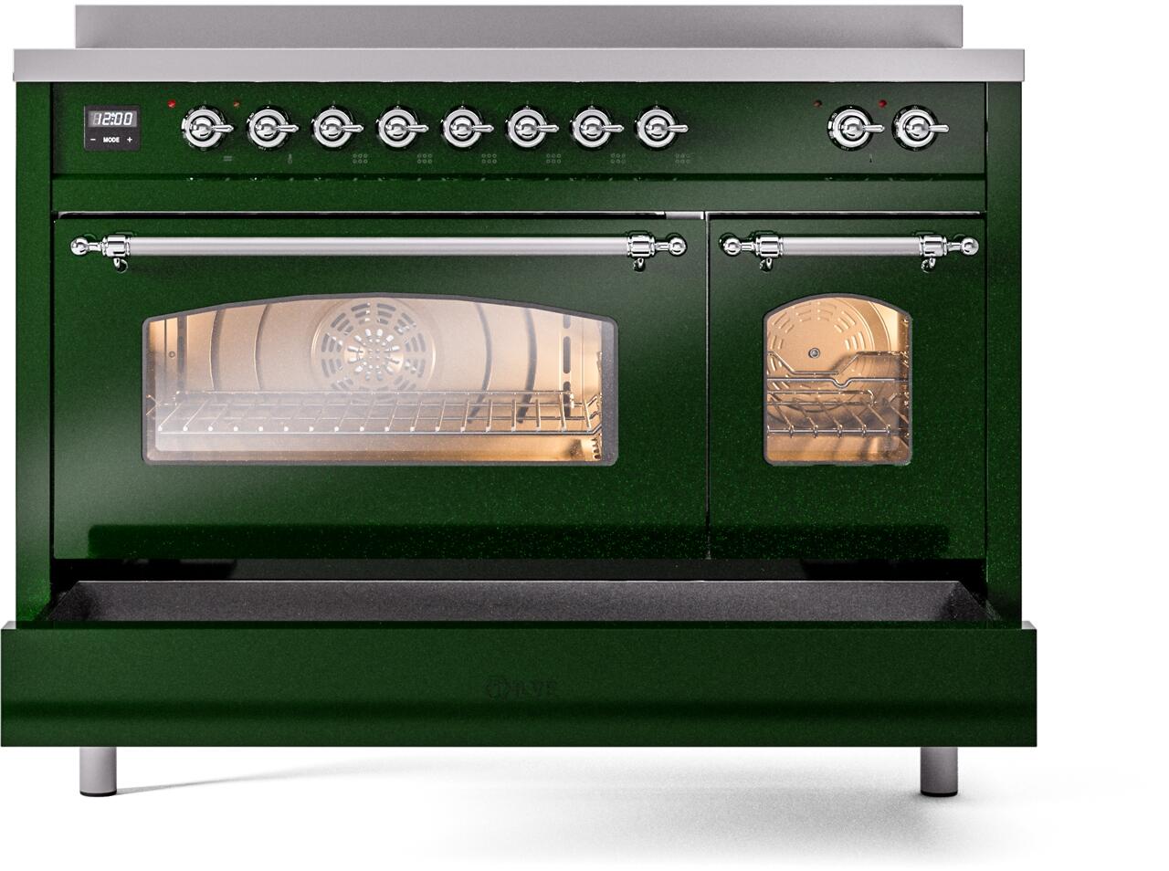 Ilve UPI486NMPEGC Nostalgie Ii 48 Inch Electric Freestanding Range In Emerald Green With Chrome Trim