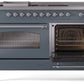 Ilve UP60FSNMPBGC Nostalgie Ii 60 Inch Dual Fuel Natural Gas Freestanding Range In Blue Grey With Chrome Trim