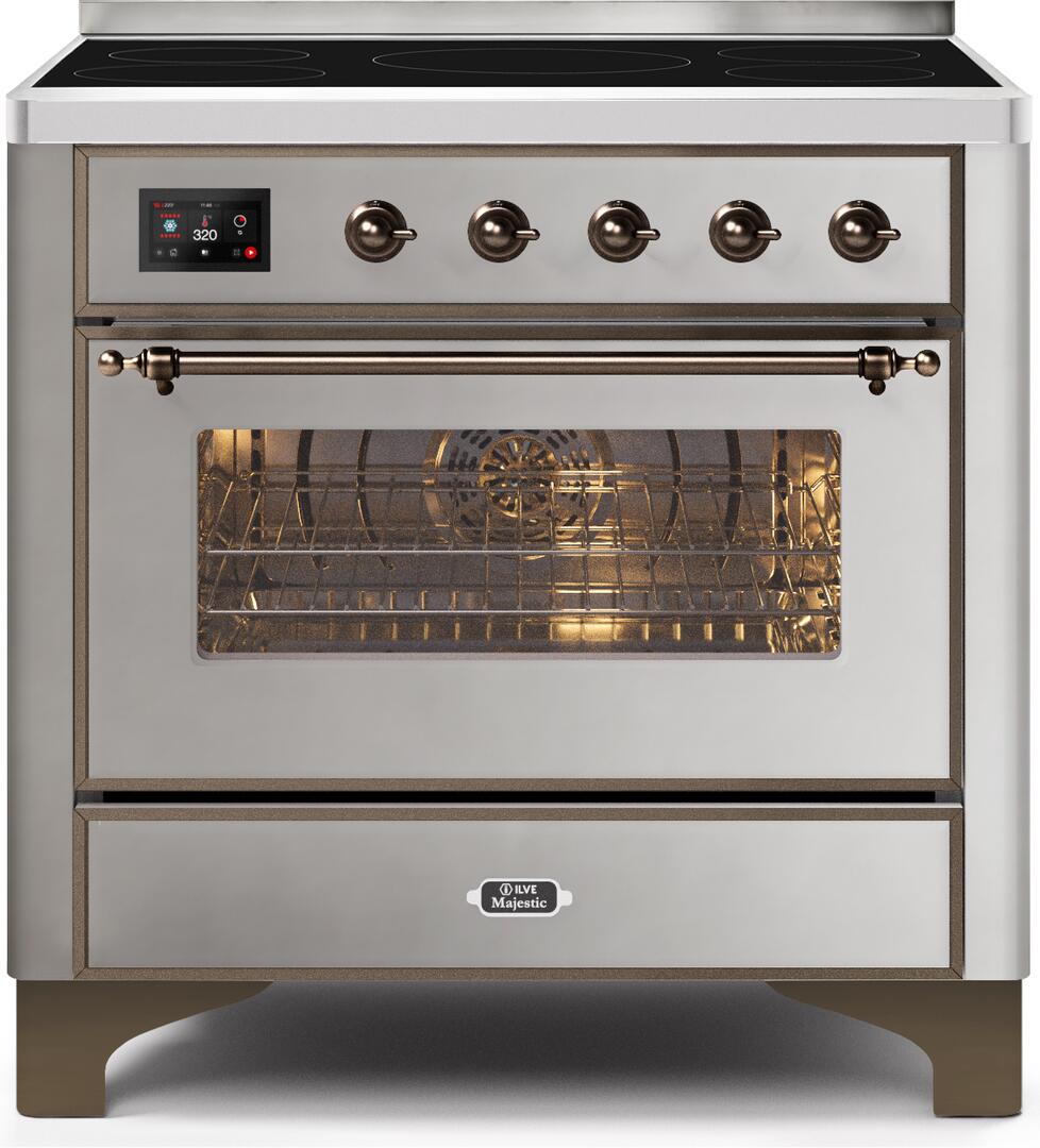 Ilve UMI09NS3SSB Majestic Ii 36 Inch Electric Freestanding Range In Stainless Steel With Bronze Trim