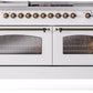 Ilve UP60FSNMPWHB Nostalgie Ii 60 Inch Dual Fuel Natural Gas Freestanding Range In White With Bronze Trim