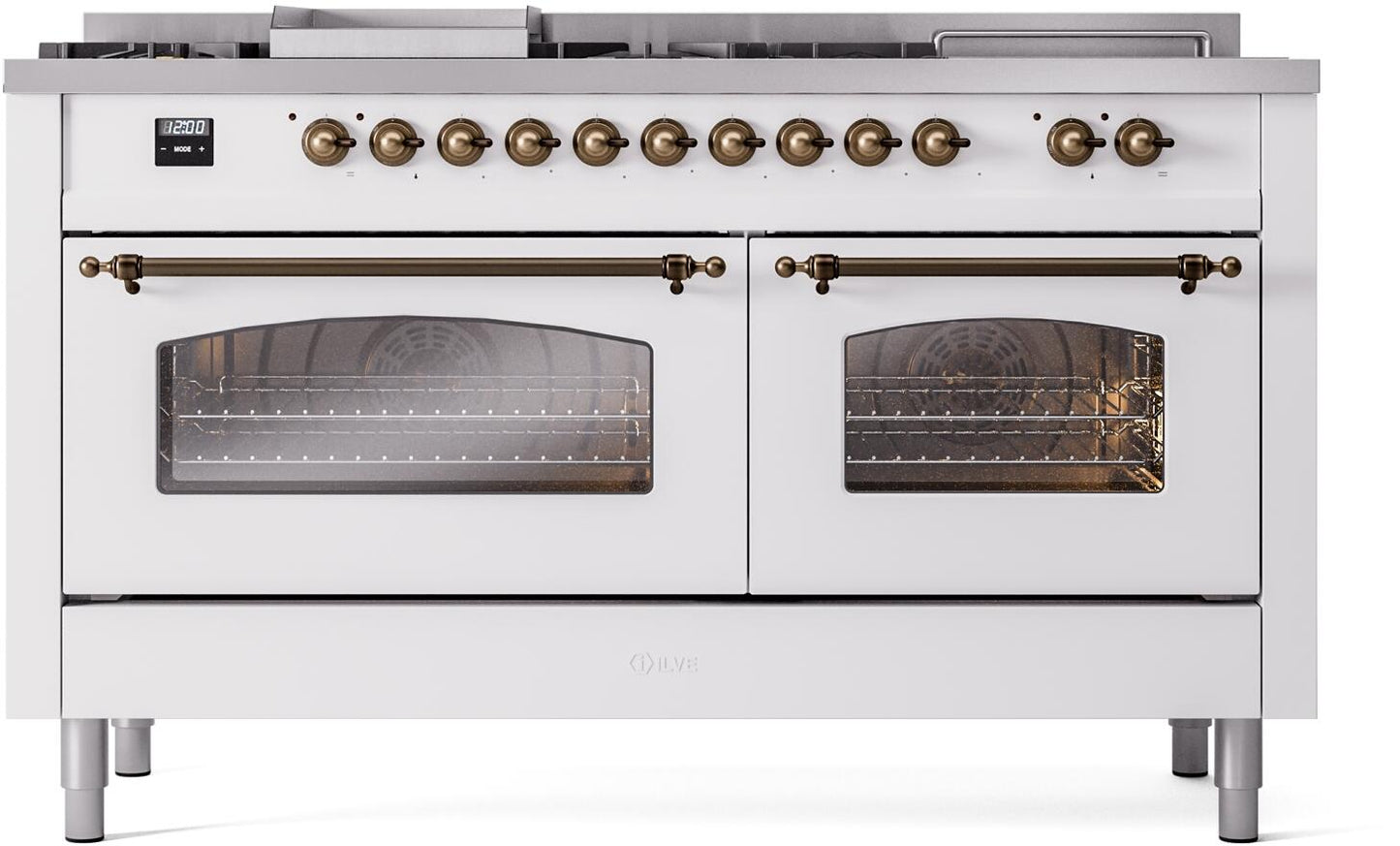 Ilve UP60FSNMPWHB Nostalgie Ii 60 Inch Dual Fuel Natural Gas Freestanding Range In White With Bronze Trim