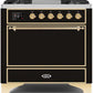 Ilve UM09FDQNS3BKGLP Majestic Ii 36 Inch Dual Fuel Liquid Propane Freestanding Range In Glossy Black With Brass Trim