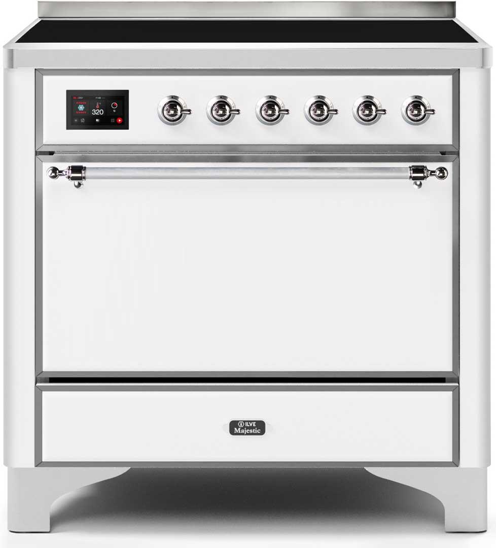 Ilve UMI09QNS3WHC Majestic Ii 36 Inch Electric Freestanding Range In White With Chrome Trim