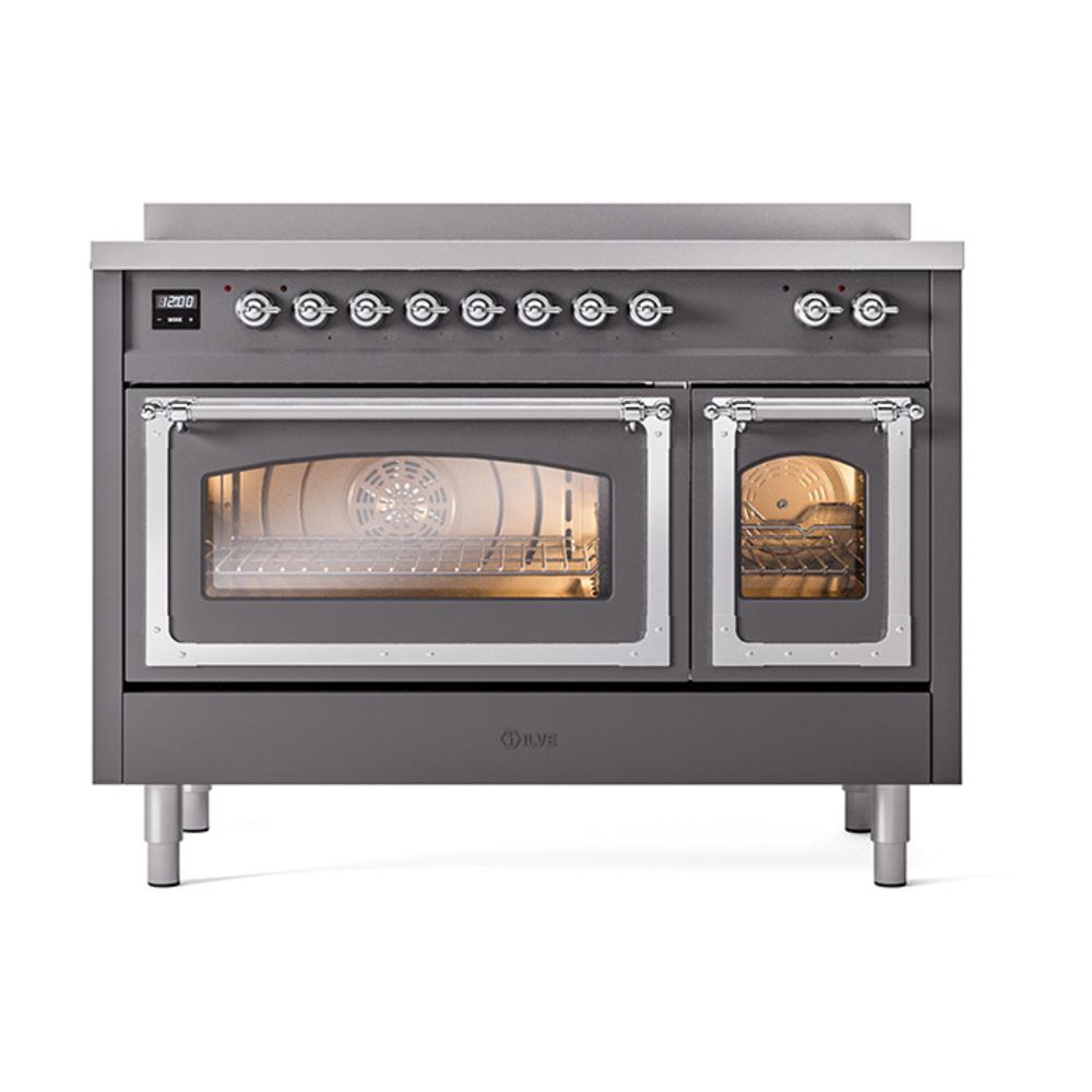 Ilve UNI486NMPMGC Ilve Uni486Nmpmgc Nostalgie Ii Noblesse 48" Induction Range (Triple Glass Door, Graphite Matte, Chrome)