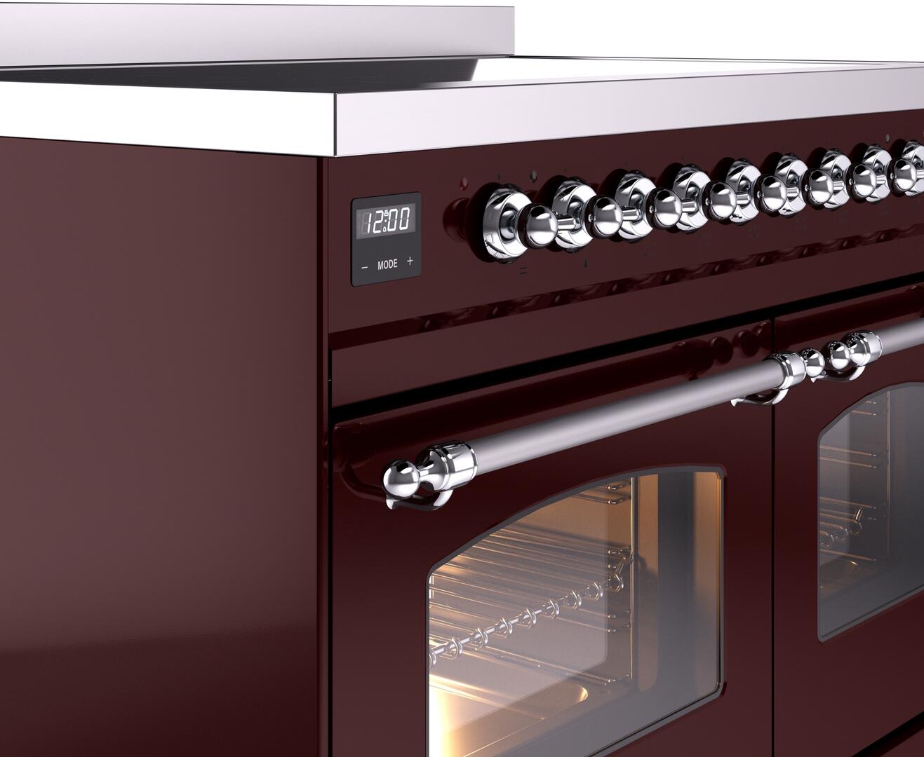 Ilve UPDI406NMPBUC Nostalgie Ii 40 Inch Electric Freestanding Range In Burgundy With Chrome Trim