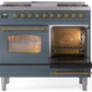 Ilve UPD40FNMPBGGLP Nostalgie Ii 40 Inch Dual Fuel Liquid Propane Freestanding Range In Blue Grey With Brass Trim