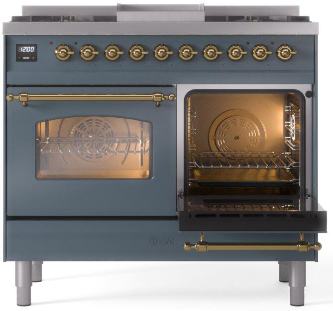 Ilve UPD40FNMPBGGLP Nostalgie Ii 40 Inch Dual Fuel Liquid Propane Freestanding Range In Blue Grey With Brass Trim