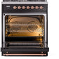 Ilve UP30NMPBKP Nostalgie Ii 30 Inch Dual Fuel Natural Gas Freestanding Range In Glossy Black With Copper Trim