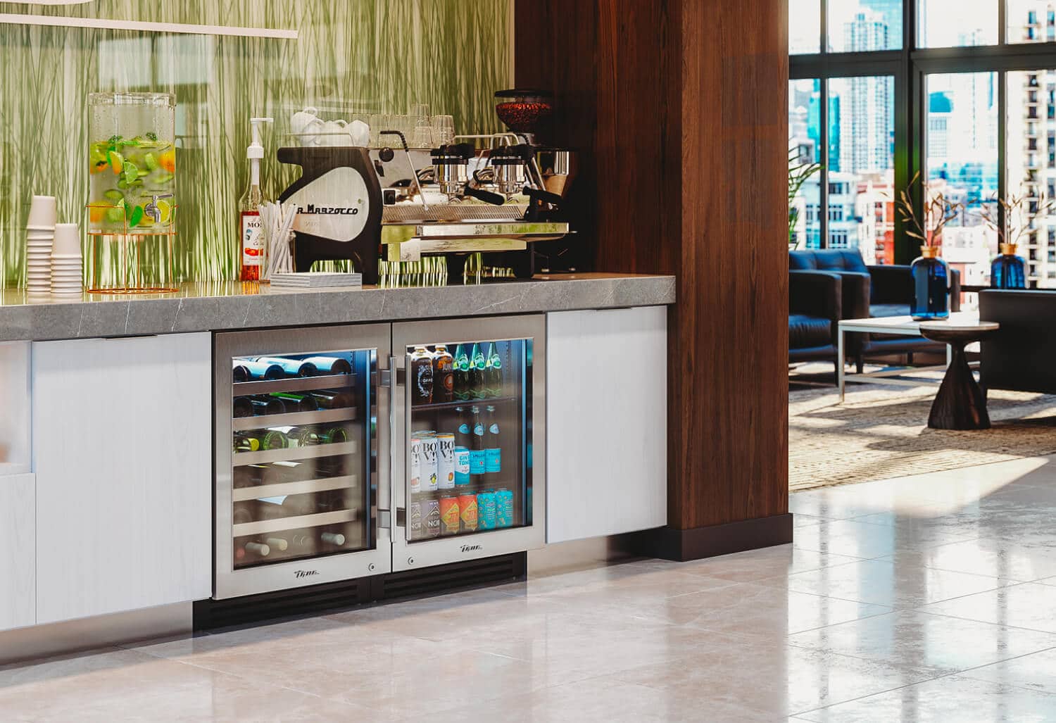 True Residential TUBADA24LGAO 24 Inch Overlay Glass Door Left Hinge Ada Height Undercounter Beverage Center