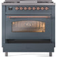 Ilve UP36FNMPBGP Nostalgie Ii 36 Inch Dual Fuel Natural Gas Freestanding Range In Blue Grey With Copper Trim