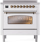 Ilve UPI366NMPWHB Nostalgie Ii 36 Inch Electric Freestanding Range In White With Bronze Trim