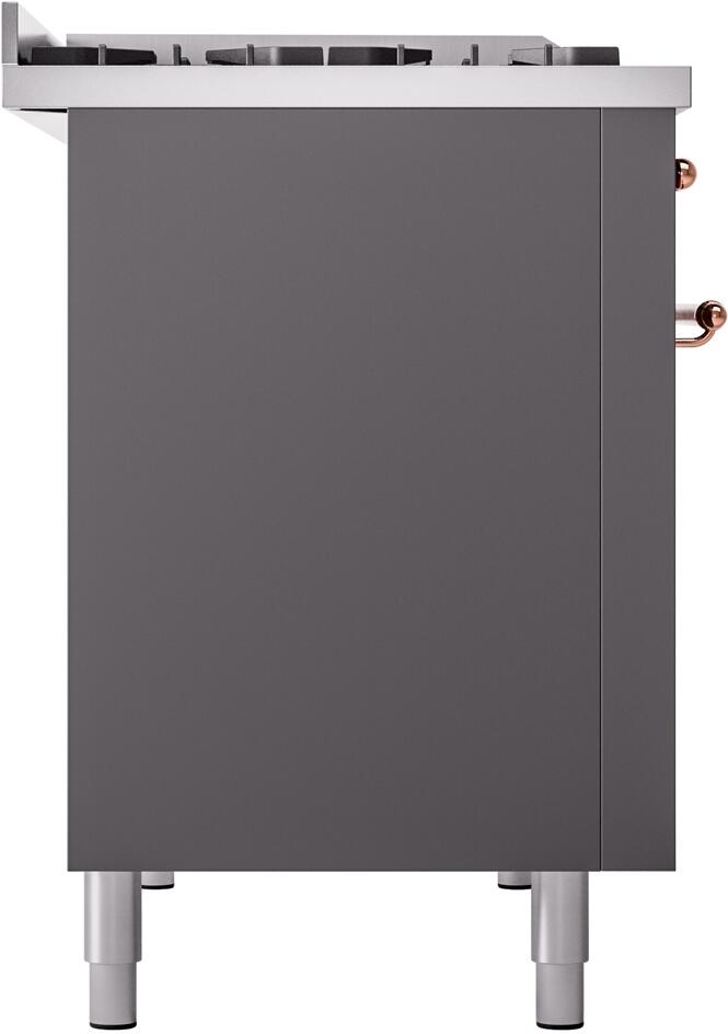 Ilve UP48FNMPMGPLP Nostalgie Ii 48 Inch Dual Fuel Liquid Propane Freestanding Range In Matte Graphite With Copper Trim