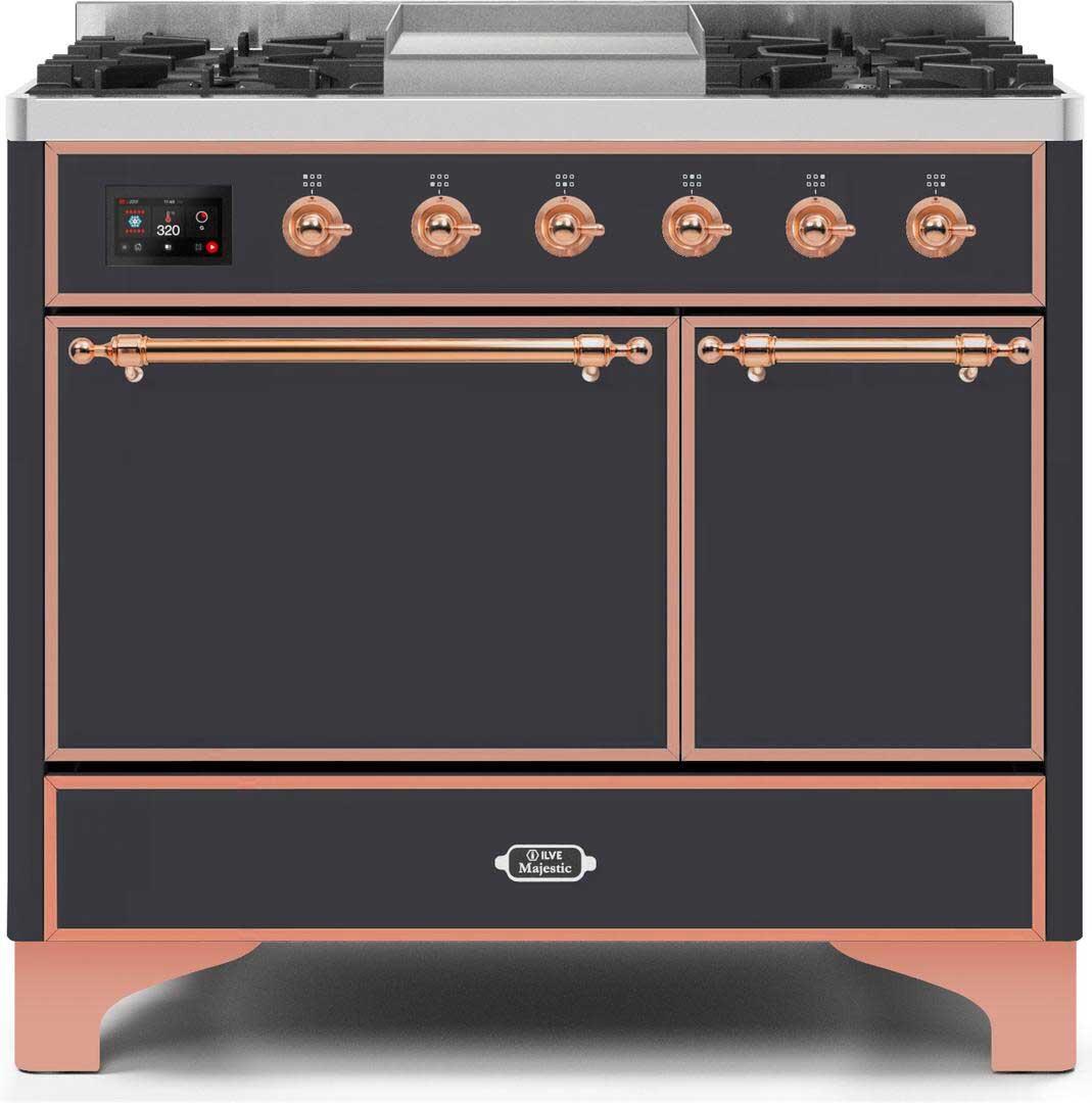 Ilve UMD10FDQNS3MGPLP Majestic Ii 40 Inch Dual Fuel Liquid Propane Freestanding Range In Matte Graphite With Copper Trim