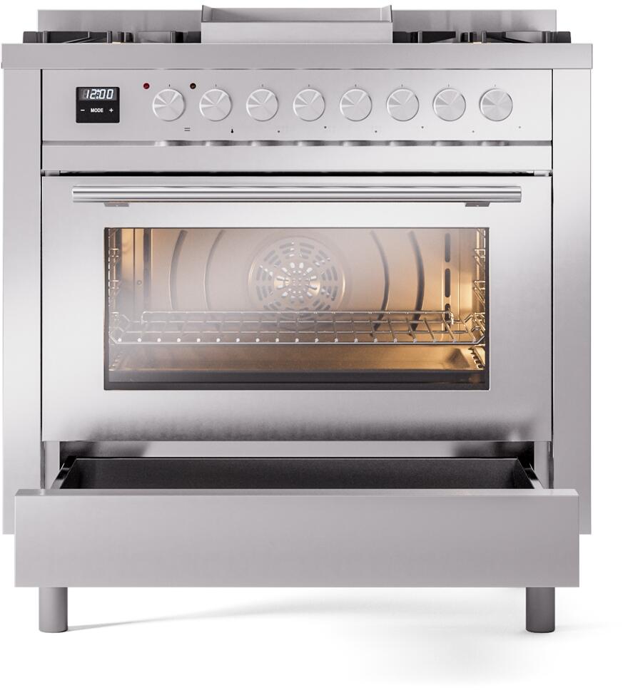 Ilve UP36FWMPSSLP Professional Plus Ii 36 Inch Dual Fuel Liquid Propane Freestanding Range In Stainless Steel With Trim