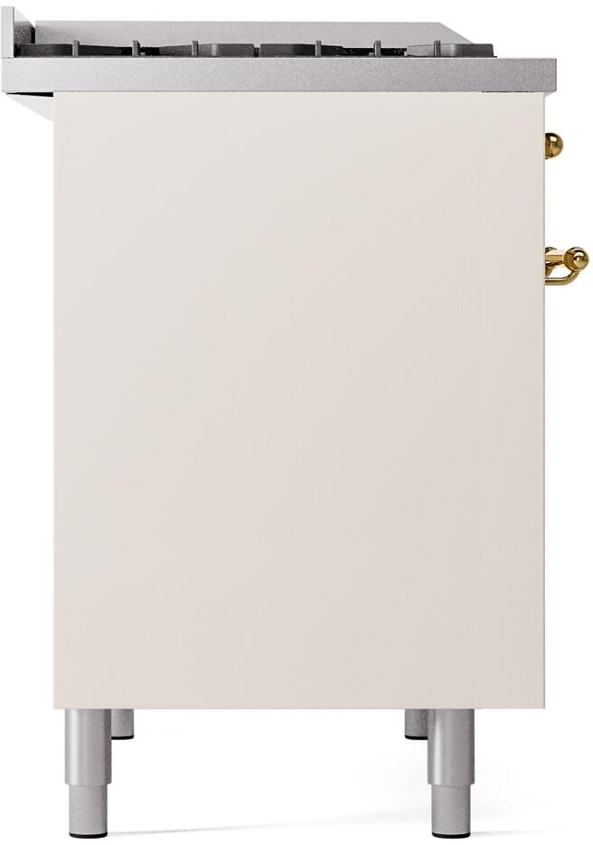 Ilve UPD40FNMPAWG Nostalgie Ii 40 Inch Dual Fuel Natural Gas Freestanding Range In Antique White With Brass Trim