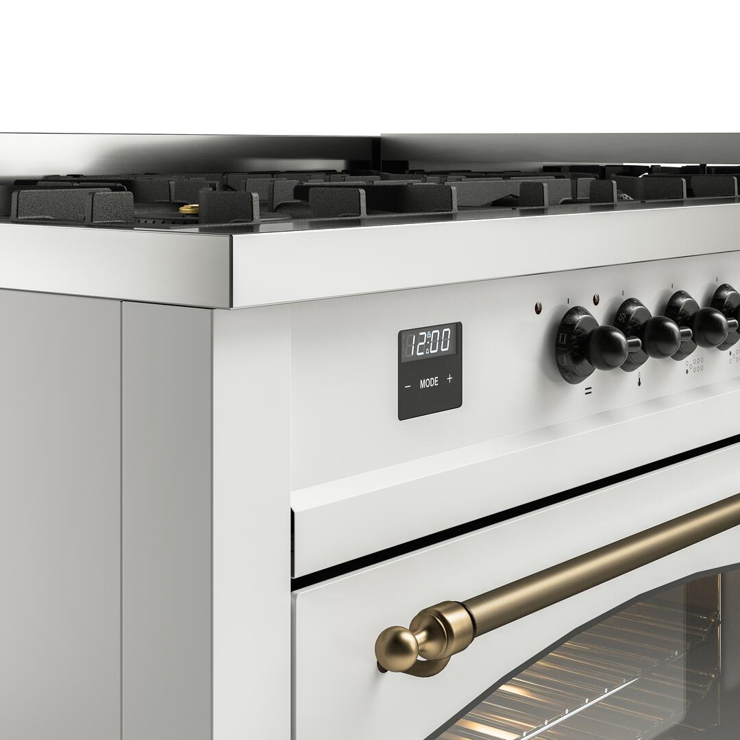 Ilve UP60FNMPWHB Nostalgie Ii 60 Inch Dual Fuel Natural Gas Freestanding Range In White With Bronze Trim