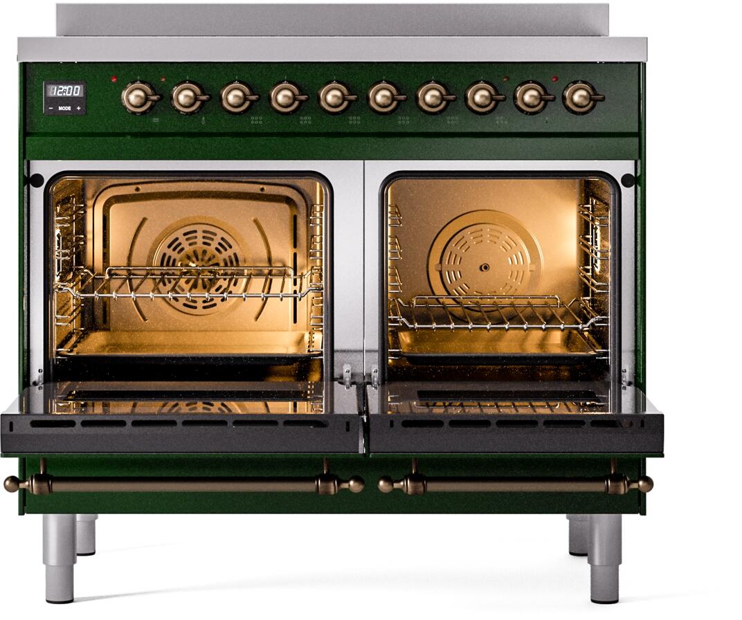 Ilve UPDI406NMPEGB Nostalgie Ii 40 Inch Electric Freestanding Range In Emerald Green With Bronze Trim