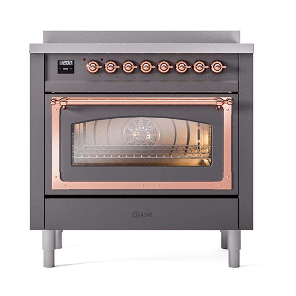 Ilve UNI366NMPMGP Ilve Uni366Nmpmgp Nostalgie Ii Noblesse 36" Induction Range (Triple Glass Door, Graphite Matte, Copper)