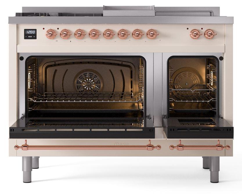 Ilve UP48FSNMPAWPLP Nostalgie Ii 48 Inch Dual Fuel Liquid Propane Freestanding Range In Antique White With Copper Trim