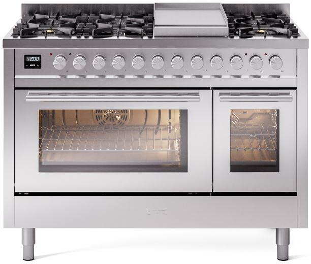 Ilve UP48FWMPSS Professional Plus Ii 48 Inch Dual Fuel Natural Gas Freestanding Range In Stainless Steel With Trim