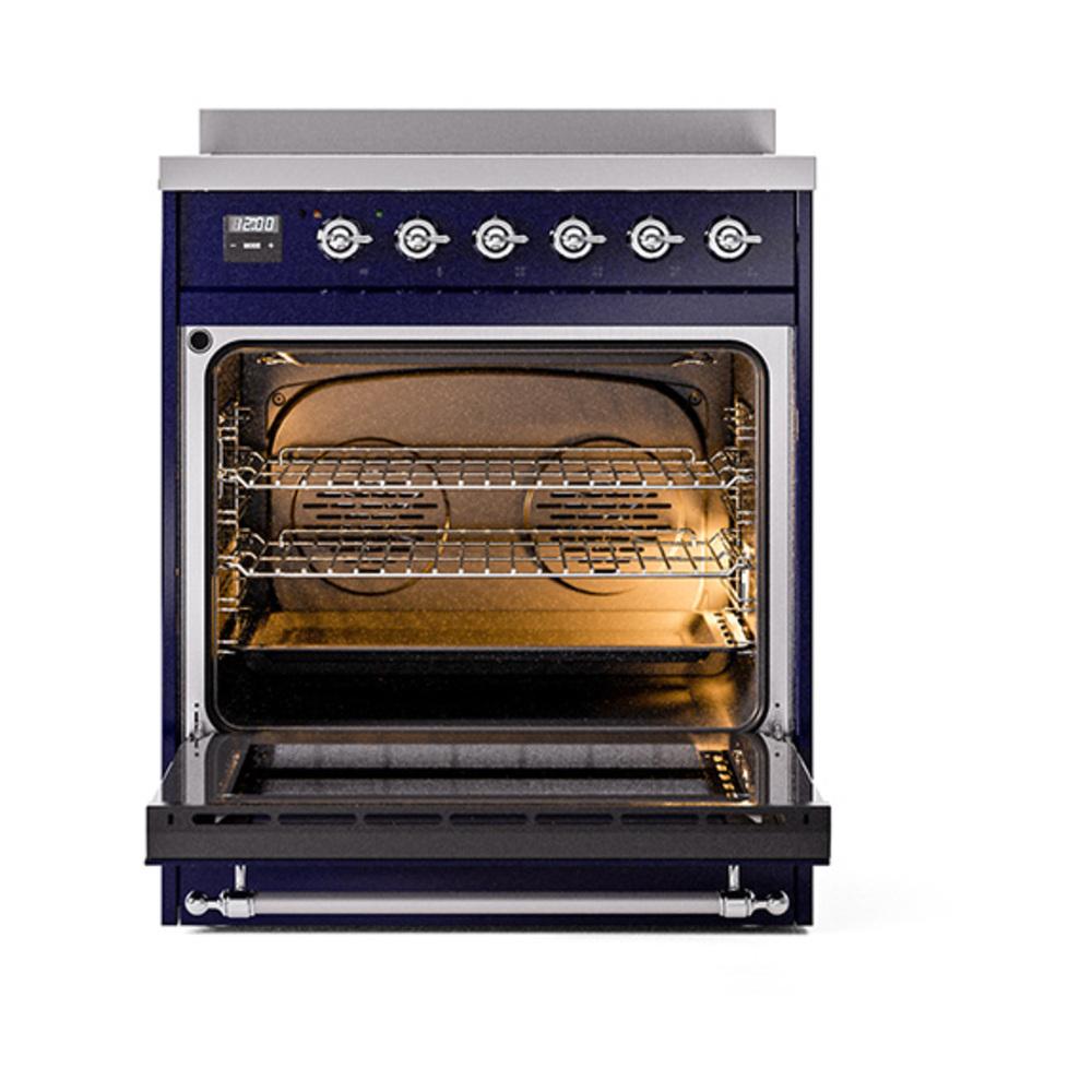 Ilve UNI304QNMPMBC Ilve Uni304Qnmpmbc Nostalgie Ii Noblesse 30" Induction Range (Solid Door, Midnight Blue, Chrome)