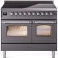 Ilve UPDI406NMPMGC Nostalgie Ii 40 Inch Electric Freestanding Range In Matte Graphite With Chrome Trim