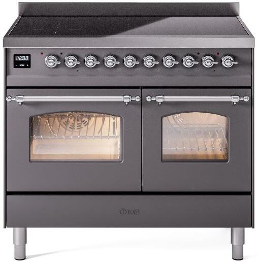 Ilve UPDI406NMPMGC Nostalgie Ii 40 Inch Electric Freestanding Range In Matte Graphite With Chrome Trim