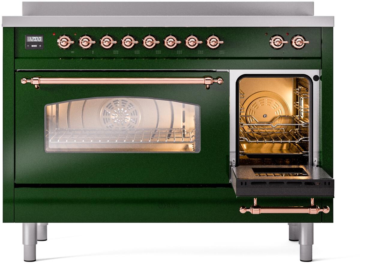 Ilve UPI486NMPEGP Nostalgie Ii 48 Inch Electric Freestanding Range In Emerald Green With Copper Trim