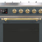 Ilve UM30DNE3BGGLP Majestic Ii 30 Inch Dual Fuel Liquid Propane Freestanding Range In Blue Grey With Brass Trim