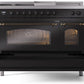 Ilve UP48FSNMPBKBLP Nostalgie Ii 48 Inch Dual Fuel Liquid Propane Freestanding Range In Glossy Black With Bronze Trim