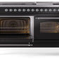 Ilve UP60FNMPBKC Nostalgie Ii 60 Inch Dual Fuel Natural Gas Freestanding Range In Glossy Black With Chrome Trim