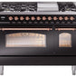 Ilve UP48FNMPBKPLP Nostalgie Ii 48 Inch Dual Fuel Liquid Propane Freestanding Range In Glossy Black With Copper Trim