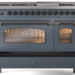 Ilve UP48FNMPBGB Nostalgie Ii 48 Inch Dual Fuel Natural Gas Freestanding Range In Blue Grey With Bronze Trim