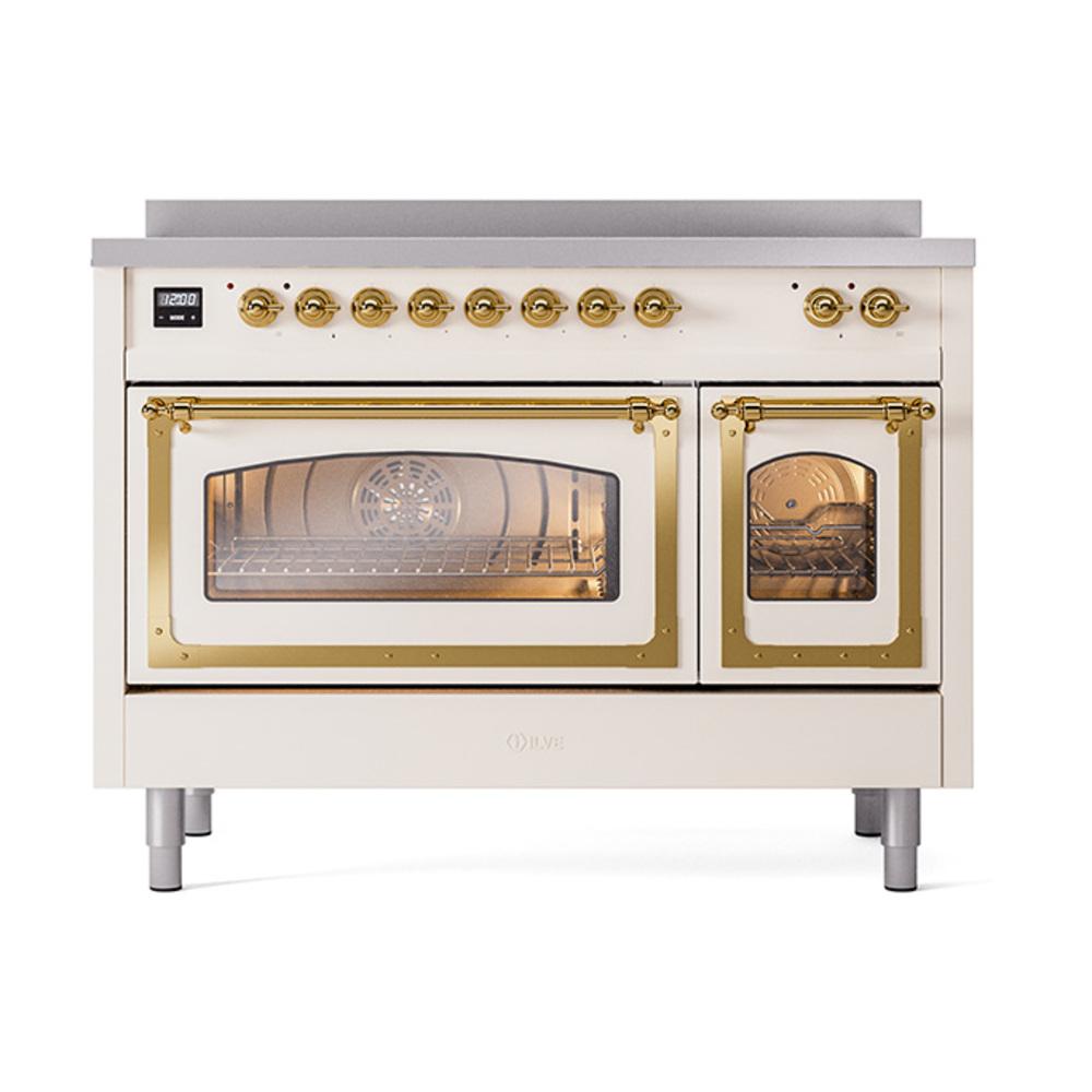 Ilve UNI486NMPAWG Ilve Uni486Nmpawg Nostalgie Ii Noblesse 48" Induction Range (Triple Glass Door, Antique White, Brass)