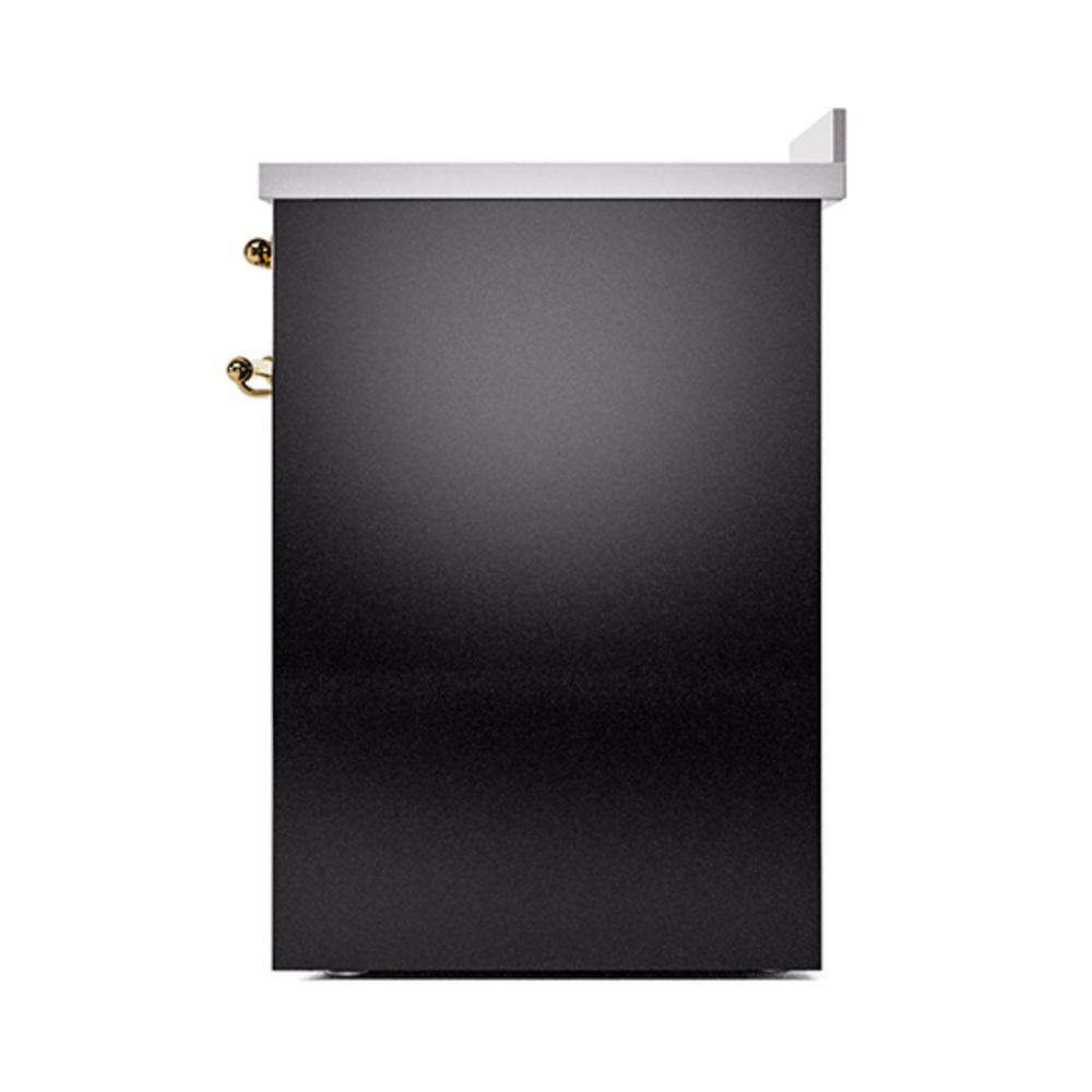 Ilve UNI304QNMPBKG Ilve Uni304Qnmpbkg Nostalgie Ii Noblesse 30" Induction Range (Solid Door, Glossy Black, Brass)