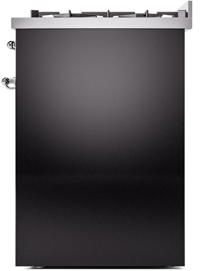 Ilve UP30NMPBKC Nostalgie Ii 30 Inch Dual Fuel Natural Gas Freestanding Range In Glossy Black With Chrome Trim