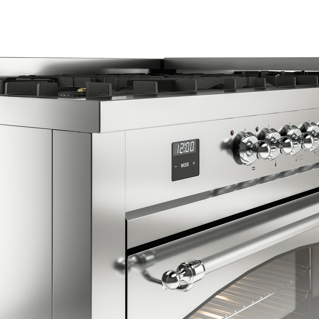 Ilve UP60FNMPSSC Nostalgie Ii 60 Inch Dual Fuel Natural Gas Freestanding Range In Stainless Steel With Chrome Trim