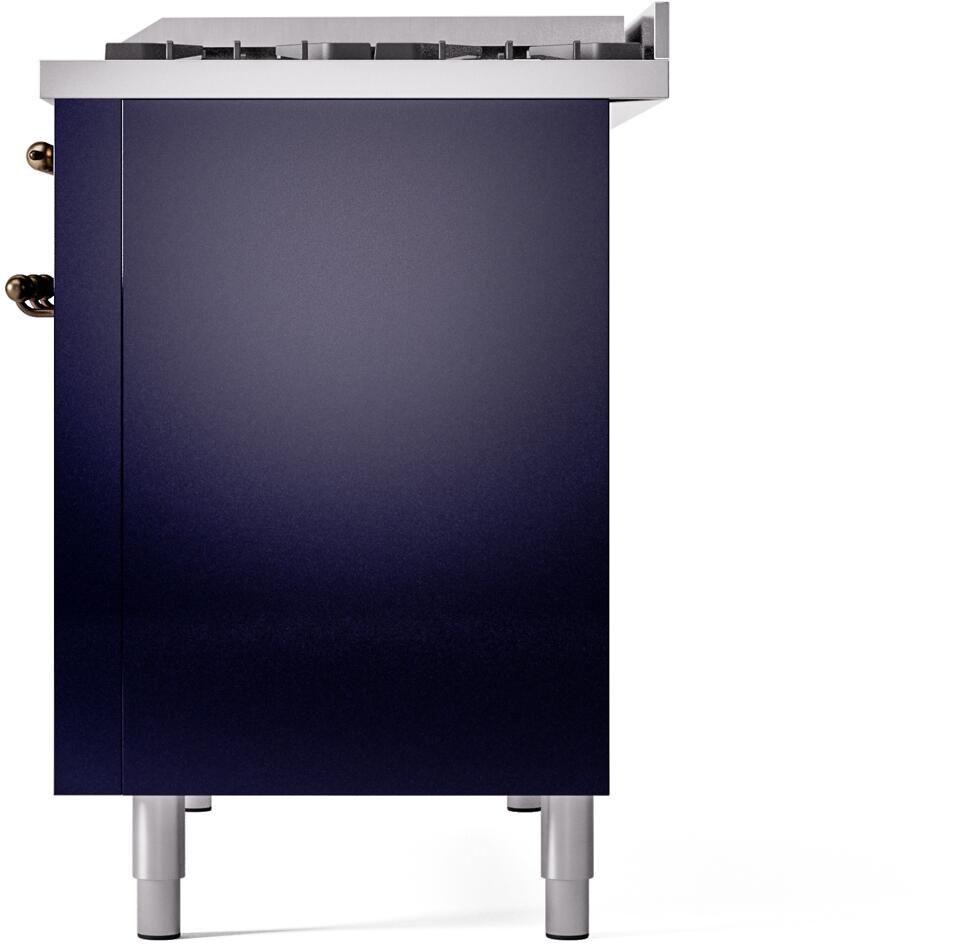 Ilve UP48FNMPMBB Nostalgie Ii 48 Inch Dual Fuel Natural Gas Freestanding Range In Blue With Bronze Trim