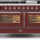 Ilve UM15FDNS3BUC Majestic Ii 60 Inch Dual Fuel Natural Gas Freestanding Range In Burgundy With Chrome Trim