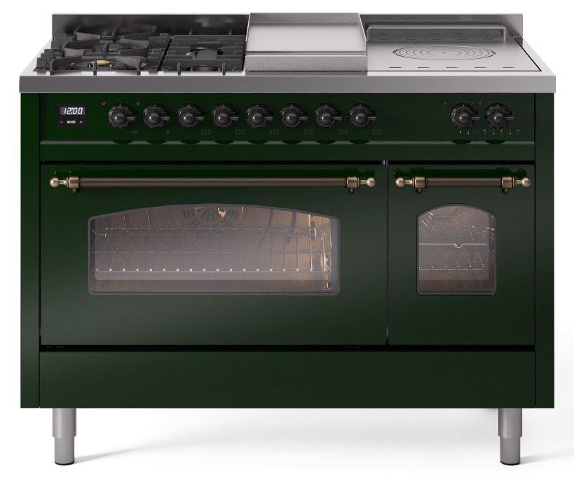 Ilve UP48FSNMPEGBLP Nostalgie Ii 48 Inch Dual Fuel Liquid Propane Freestanding Range In Emerald Green With Bronze Trim