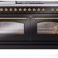 Ilve UP60FSNMPBKG Nostalgie Ii 60 Inch Dual Fuel Natural Gas Freestanding Range In Glossy Black With Brass Trim