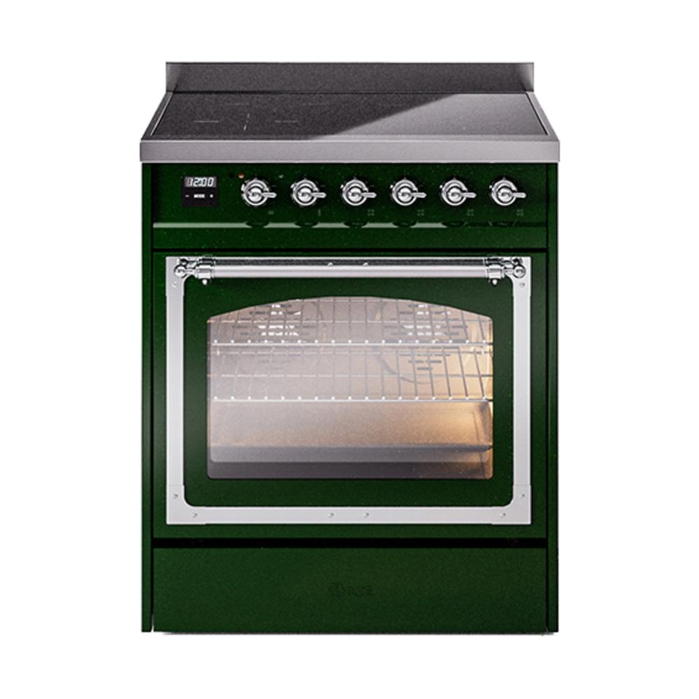 Ilve UNI304NMPEGC Ilve Uni304Nmpegc Nostalgie Ii Noblesse 30" Induction Range (Triple Glass Door, Emerald Green, Chrome)