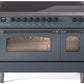 Ilve UPI486NMPBGB Nostalgie Ii 48 Inch Electric Freestanding Range In Blue Grey With Bronze Trim