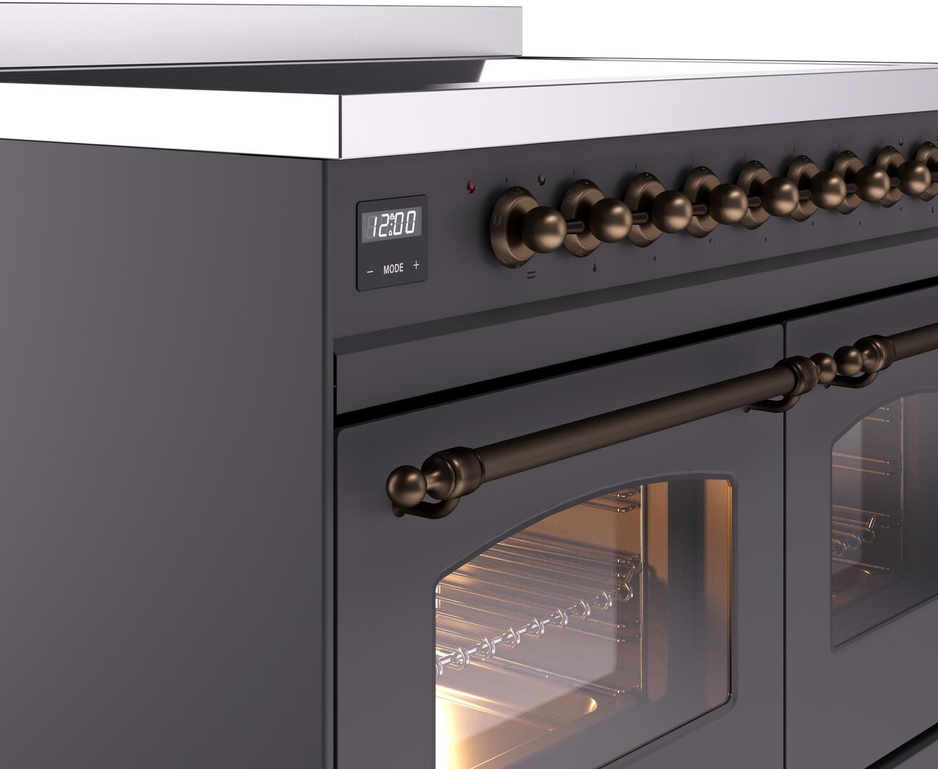 Ilve UPDI406NMPMGB Nostalgie Ii 40 Inch Electric Freestanding Range In Matte Graphite With Bronze Trim